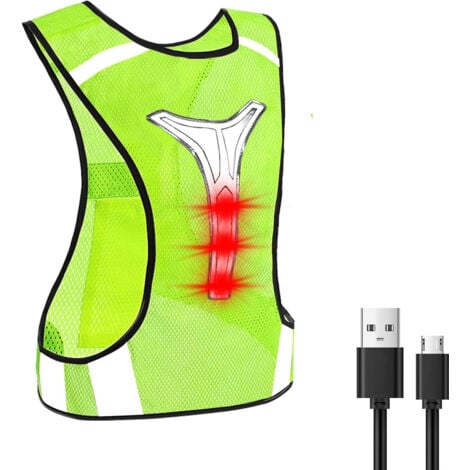 Ahlsen Gilet de sécurité, Gilet réflecteur avec lumière, Gilet de sécurité, vélo, Gilet réfléchissant, Gilet de Course réglable avec 2 Bandes réfléchissantes pour Jogging, vélo, Course à Pied