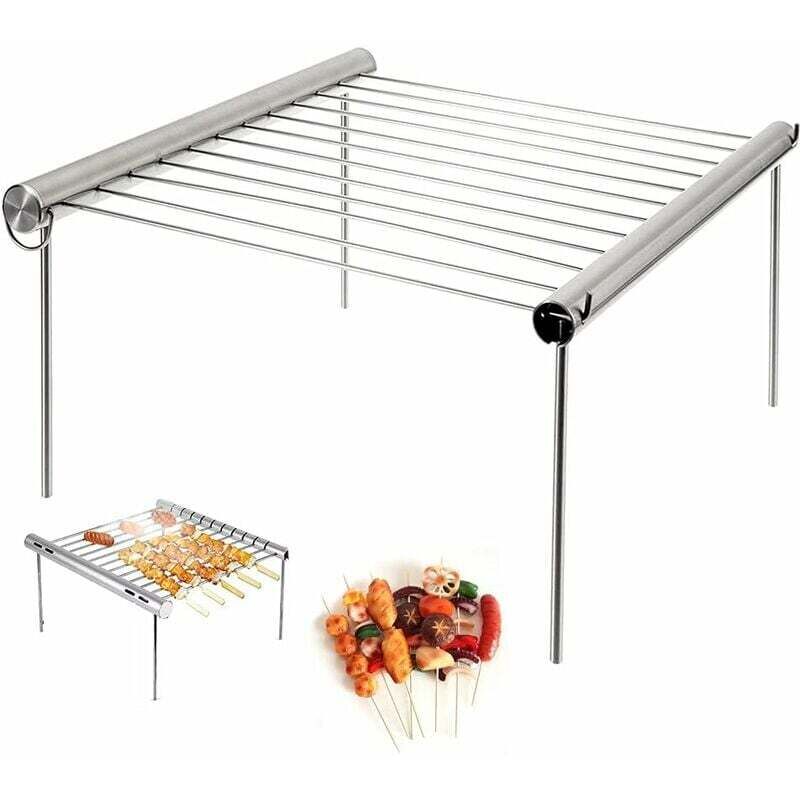 Ahlsen - Grille Portatif en Acier Inoxydable, Mini Grille-Gril, Barbecue de Camping Portatif, Barbecue Pliant Portatif Extérieur, Simple Barbecue