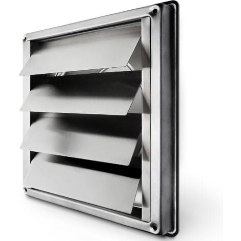 Ahlsen Grille Ventilation 150 mm Grille Inox Anti-retour à Lamelles Mobiles Fermeture Automatique Grille de Hotte Résistant aux Intempéries/Mesure carrée 184x184mm / Aeration Inox