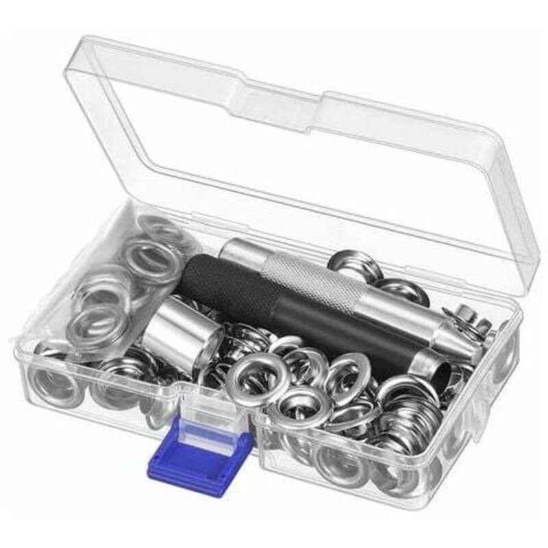 Grommet Kit Oeillet, 12 mm Trousse à œillets Outils Metal Ensembles Oeillets 100 Set Kit d'Oeillets Oeillets pour Baches pour Couture Toile Bâche
