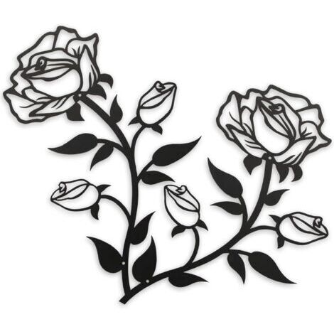 Ahlsen Große Rosenblüten-Wanddekoration, 38 cm hoch, aus schwarzem Metall, Wanddekoration für Zuhause, Schlafzimmer, Büro, für den Innen- und Außenbereich (2 Stück)