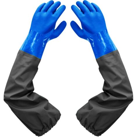 Ahlsen Guantes impermeables esmerilados: guantes para limpieza de estanques, 26 pulgadas, forro flocado, puños elásticos, para la industria química, agricultura, pesca, construcción