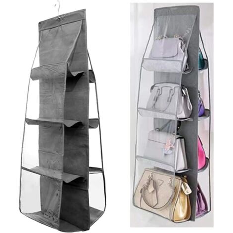 Ahlsen Hängender Handtaschen-Organizer, Handtaschen-Aufbewahrung, 8 Taschen, hängender Handtaschen-Organizer, Oxford-Stoff, Schrank-Organizer, waschbar (grau)