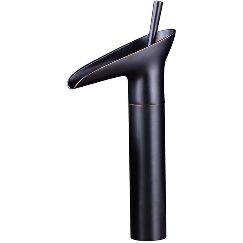 Ahlsen - Haute cascade robinet mitigeur lavabo Vintage Bronze brossé Noir cuivre Robinetterie monotrou Mitigeur lavabo robinet chaud et froid robinet