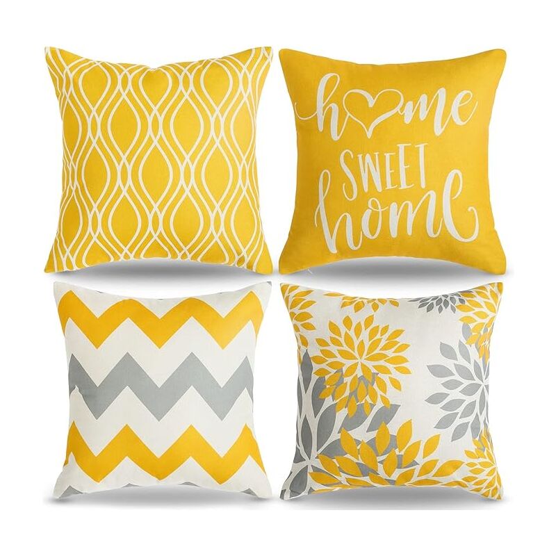 Ahlsen - Housse de Coussin Géométrique Motif Coussin Decoratif Jaune Coussin Canapé pour Canapé Maison Salon Chambre Décoration D'intérieur, 45x45cm