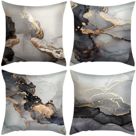 Ahlsen Housse de Coussin Gris 45 x 45 cm  Or Noir Abstrait Art Moderne 4 Pièces