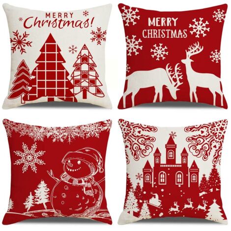 Ahlsen Housses de Coussin Joyeux Noël Lot de 4 Taie d'oreiller l'hiver Noël Wapiti Château Bonhomme de Neige Modèle Décoration pour Canapé Chambre Maison 45 x 45 cm