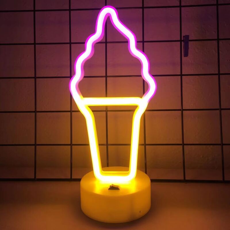 Ahlsen Ice Cream LED Neon Night Lamp with Base, LED Neon Light Sign Decoration