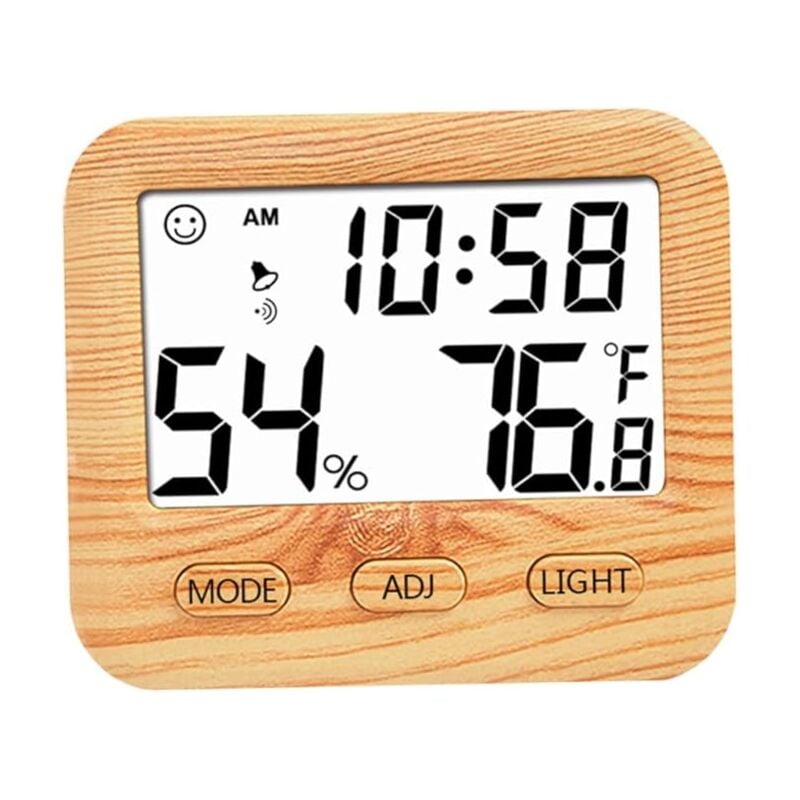 Image of Ahlsen Innenthermometer, digitales Hygrometer, Temperatur- und Luftfeuchtigkeitsmesser aus Holz mit Tischuhren für Schlafzimmer und Büro, genaue