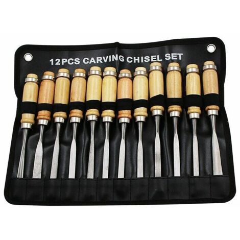 Ahlsen Jeu de Burins à Main en Bois Sculpté, Outil de Gouges pour Menuiserie 12 en 1