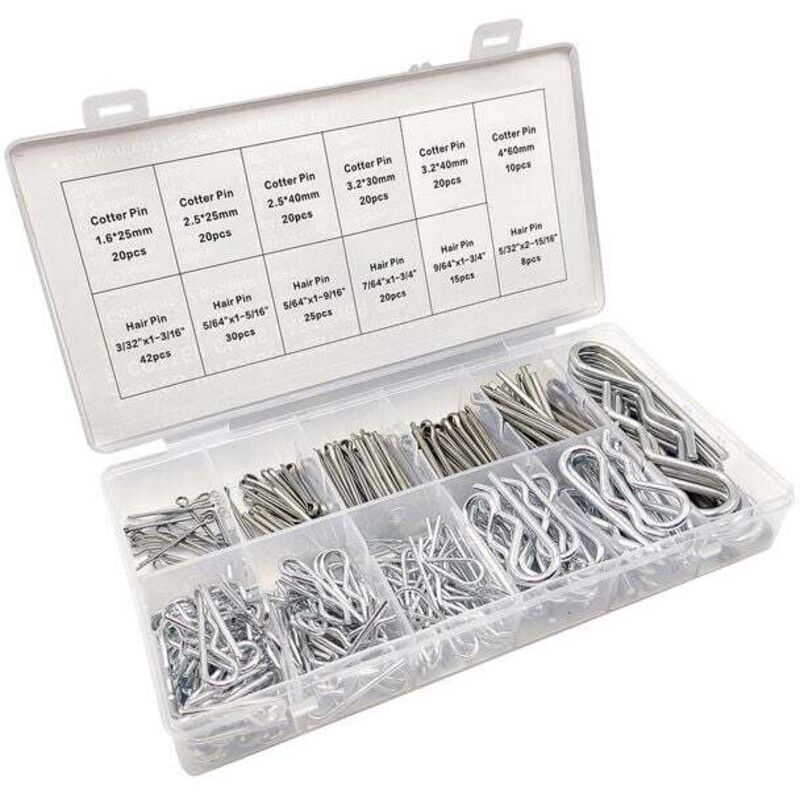 Ahlsen - Jeu de Goupilles Fendues, Goupille Fendue, Différentes Goupille en Galvanisé Cotter Pin Ressorts de Montage,(250pcs)