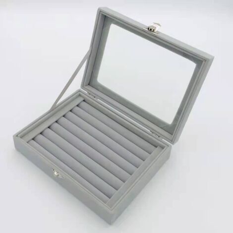 Ahlsen Joyero con 7 compartimentos Caja de almacenamiento de anillos portátil para mujer Almacenamiento de joyas para collares Pulseras Pendientes Anillos (gris)