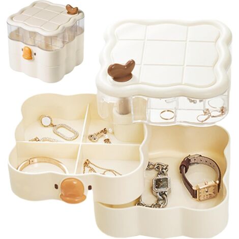 Ahlsen Joyero giratorio: caja de almacenamiento para aretes, collares, aretes, relojes y polvos