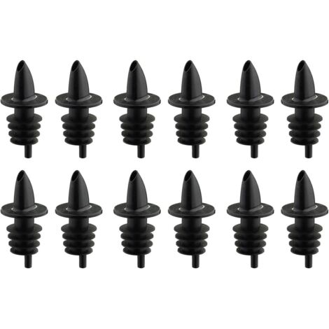 Ahlsen Juego de 12 dispensadores de botellas de licores con manguera de aire, tapa de plástico, Jet Pour negro