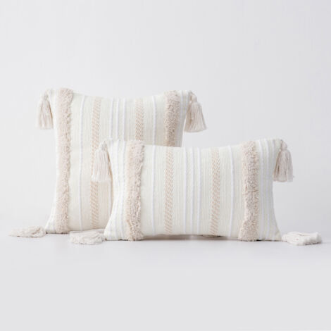 Ahlsen Juego de 2 Fundas de Cojines Boho Decorativas Suaves Fundas de Cojines 30x50cm con Borlas Copetudas Decoración del Hogar Fundas de Cojines para Sofá Cama Silla Dormitorio Sala de Estar Beige