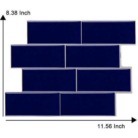 Ahlsen Juego de 2 piezas de azulejos de Metro azules autoadhesivos, papel adhesivo de vinilo para salpicaduras de cocina y baño, ladrillo 3D