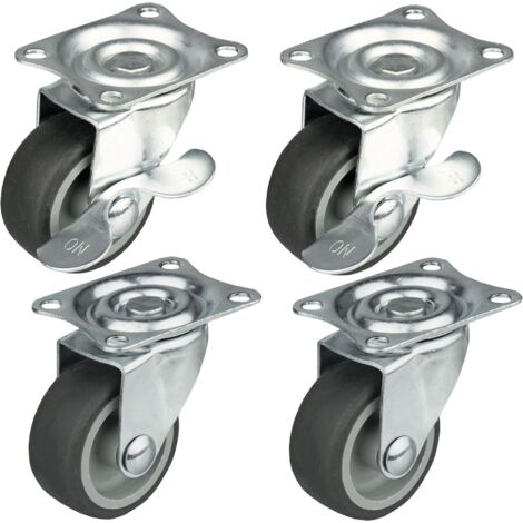 Ahlsen Juego de 4 ruedas giratorias para muebles con una capacidad de carga máxima de 25 kg / Juego de ruedas giratorias para muebles con diámetro de rueda de 50 mm, con freno. Caja de acero con rueda