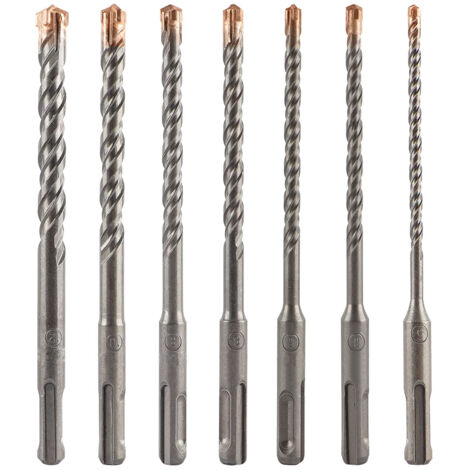 Ahlsen Juego de puntas accesorias de 7 puntas, para taladro percutor, para accesorios de martillo cincelador en hormigón armado, plateado, longitud 16 cm