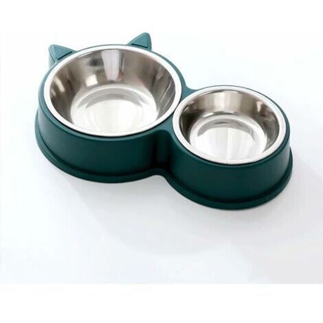Ahlsen Katzennapf, Doppelnapf-Set aus Edelstahl, Futter- und Wasserspender für Katzen, Welpen, Hamster, Kaninchen und Kleintiere (Grün)