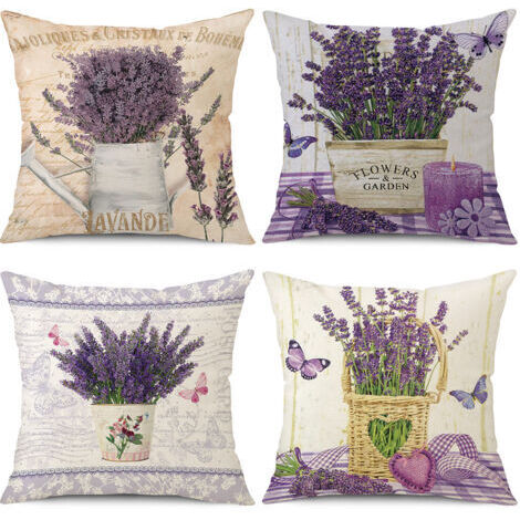 Ahlsen Kissenbezug-Set (4 Stück) mit Lavendel- und Schmetterlingsmuster – 45 x 45 cm