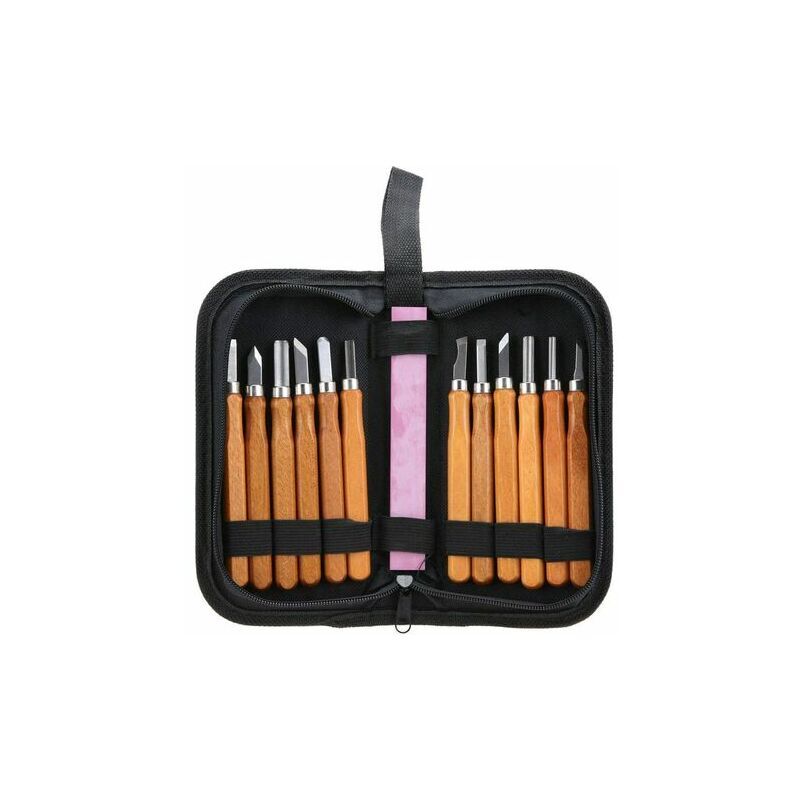 Ahlsen - Kit Ciseau Bois, 13pcs outils de sculpture sur bois ensemble couteau à découper le bois compact à la main pour le travail du bois avec meule