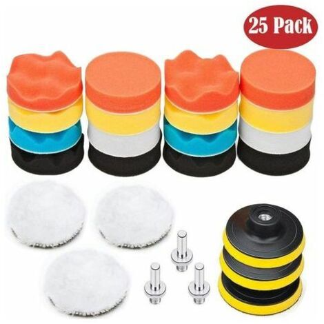 Ahlsen Kit de esponja para pulir autos, 25 uds., 3 pulgadas, con juego de adaptadores para pulir autos