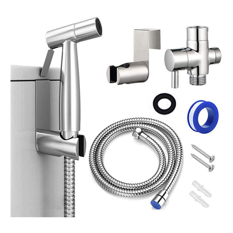 Kit Douchette wc,Pomme de Douche Pour le Nettoyage de la Salle de Bain, Pulvérisateur pour L'hygiène PersonnQuotidienne, Jeu de Tuyaux Mural (Argent)