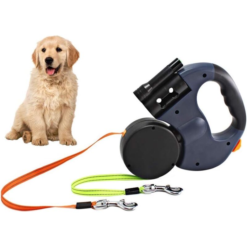 Laisse Double rétractable pour Chien, Laisse Double 3 m pour Deux Chiens Laisse Double Flexible pour Chien avec poignée antidérapante, pour Chiens de