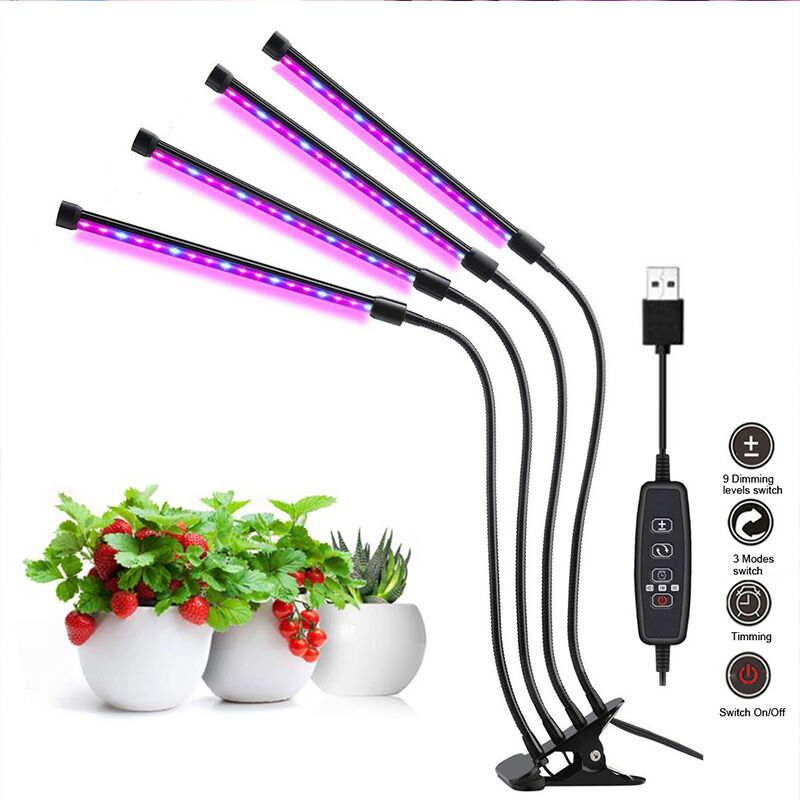 Ahlsen - Lampe de culture, lampe de culture avec support, lampe de culture de jardinage à 4 têtes, lampe de culture à spectre complet avec câble de