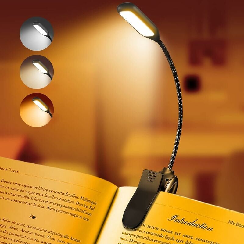 Lampe de lecture rechargeable pour livres, lumière led pour lire au lit, soin des yeux, luminosité réglable, 3 températures de couleur, autonomie de