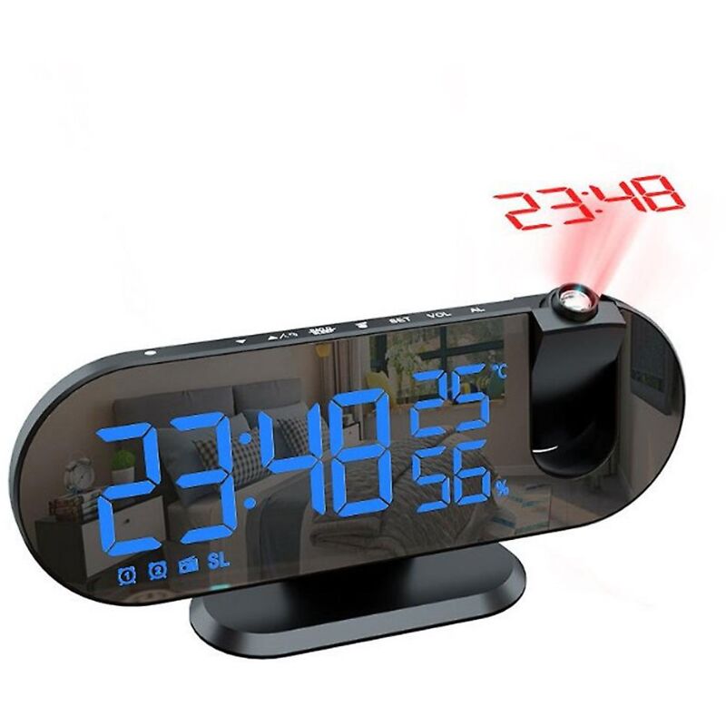 Ahlsen Led Grand Écran Radio Miroir Projection Réveil Photosensible Horloge Électronique