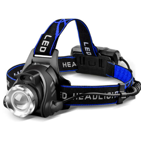 Ahlsen Leistungsstarke LED-Stirnlampe, wiederaufladbar, Stirnlampe, verstellbare Scheinwerferlampe, 3 Modi, LED-Frontlicht mit USB-Kabel und 2 18650-Batterien zum Angeln, Radfahren, Wandern, Laufen, C