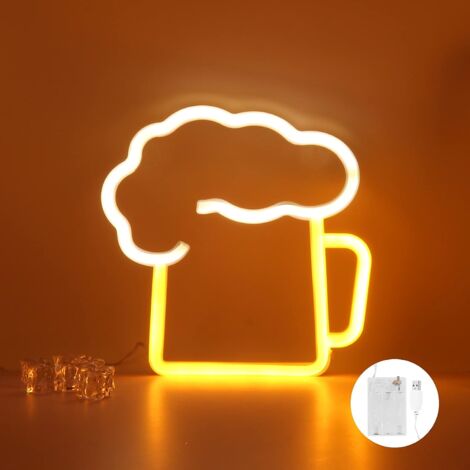 Ahlsen Letrero de luz de barra, decoración de barra de neón LED, decoración de pared de neón, panel de luz de neón LED, neón alimentado por USB o batería