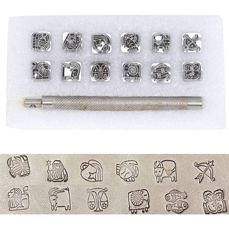 Lettre à Frapper, Outil de poinçonnage, poincon Metal a Frapper, 12 pièces en Cuir Artisanat en alliage de zinc estampage Outil de poinçonnage en