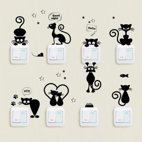 Ahlsen Lindos adhesivos de pared de gatos, adhesivos para interruptores de luz de gatos, adhesivos de pared de dibujos animados de gatos negros para interruptores de luz o adhesivos autoadhesivos para