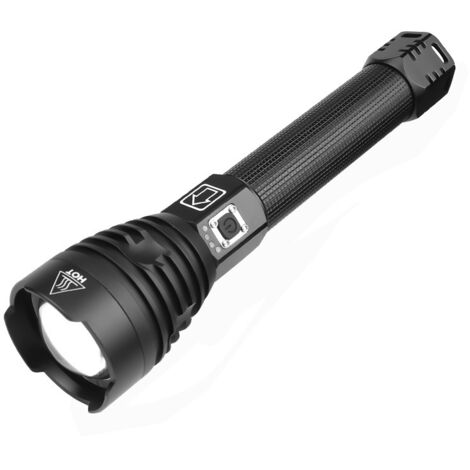 Ahlsen Linterna LED, 10.000 lúmenes, linterna XHP90 extremadamente potente, linterna impermeable con zoom ajustable, linterna recargable USB, contiene baterías 218650 de alta capacidad