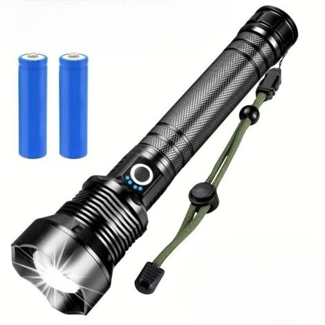 Ahlsen Linterna LED ultrafuerte Linterna recargable 90,000 lúmenes XHP70 Linterna USB impermeable con zoom ajustable (batería incluida)