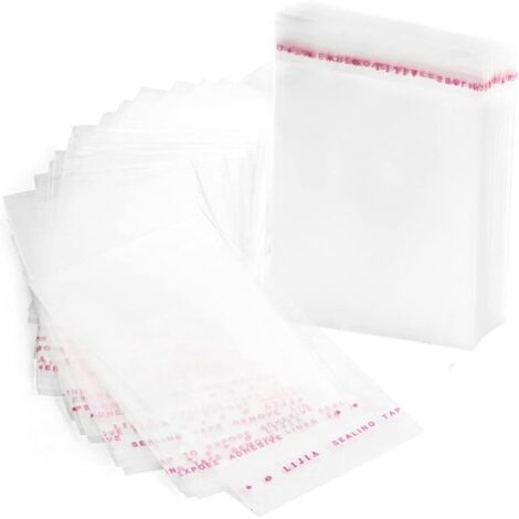 AHLSEN Lot de 100 sachets transparents en cellophane plastique avec fermeture adhésive 8 x 12 cm