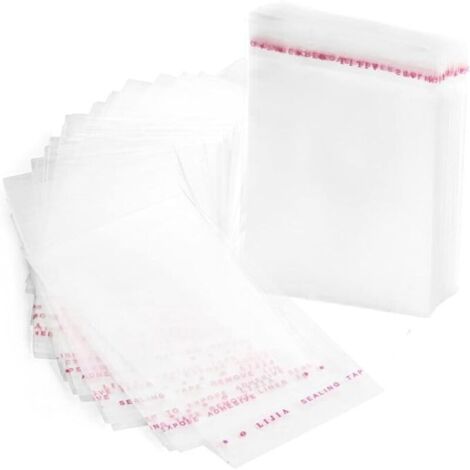 AHLSEN Lot de 100 sachets transparents en cellophane plastique avec fermeture adhésive 8 x 12 cm