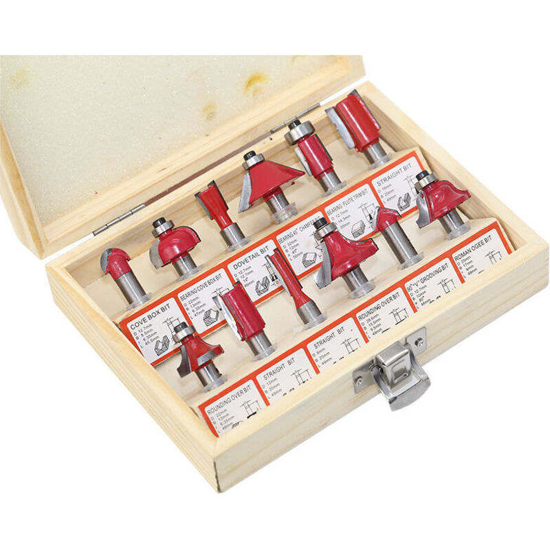 Ahlsen - Lot de 12 fraises pour défonceuse avec tige de 8 mm en carbure de tungstène - Outils professionnels pour le travail du bois et le bricolage
