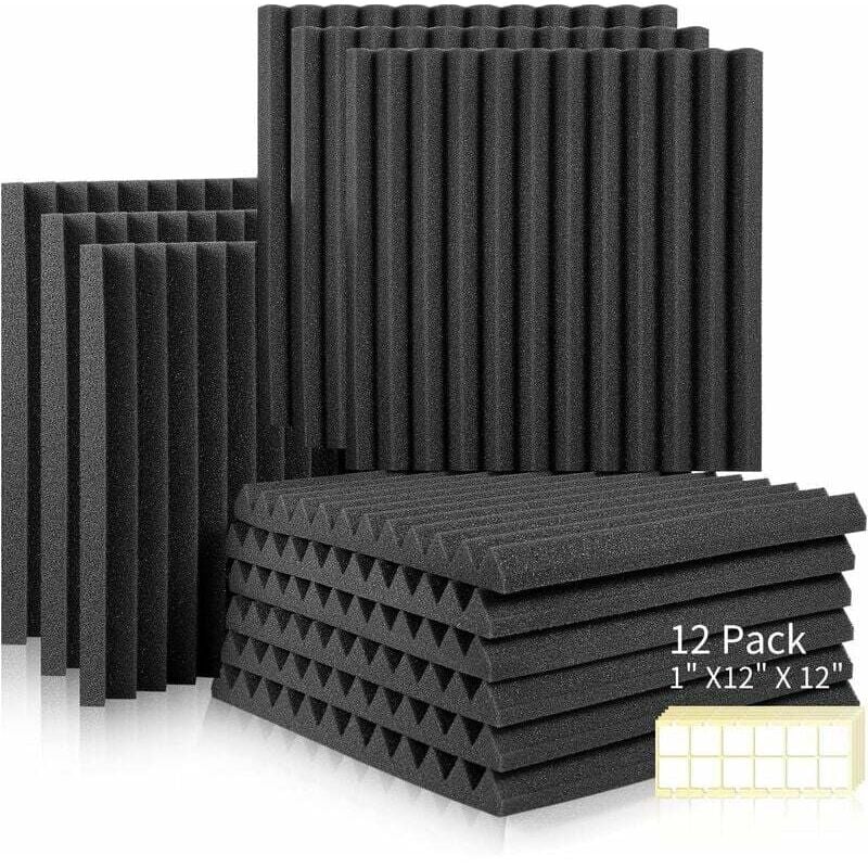 Lot de 12 Panneaux de Mousse Acoustique, Mousse Anti bruit Panneaux Acoustiques, ignifuges Autocollante, pour Podcasting, Studios d'enregistrement,