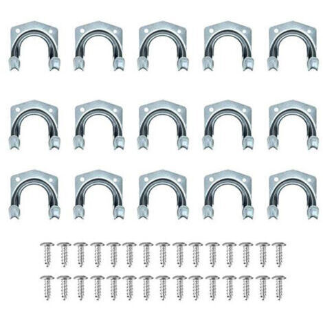 Ahlsen Lot de 15 crochets multi-outils robustes pour rangement de la maison et du garage – Support mural antidérapant double crochets pour entrepôt, garage, abri de jardin, outils de jardin