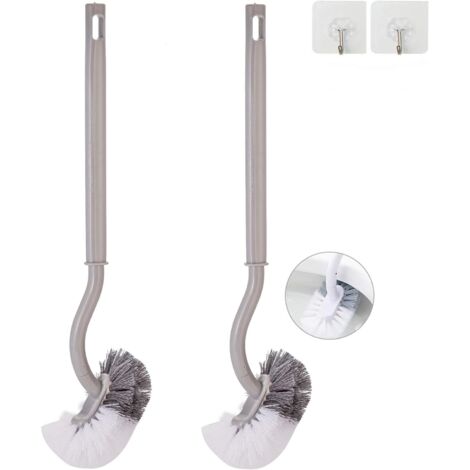 Ahlsen Lot de 2 brosses de cuvette de toilette incurvées sans support pour salle de bain - Brosse de toilette durable sous le bord Brosses de nettoyage domestiques