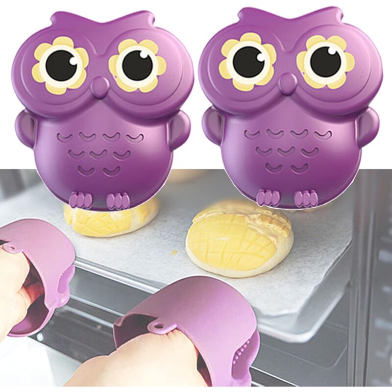 Ahlsen Lot de 2 gants de cuisine en silicone, mini gants drôles de hibou, gants de cuisine résistants à la chaleur, maniques de cuisine