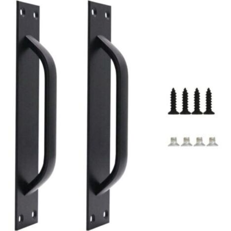 Ahlsen Lot de 2 Grange de Poignée de Porte, Handle de Porte de Grange, Poignée de Porte en Acier Massif, Handle de Porte Coulissante Lourde Pour Cuisine, Meubles, y Compris les Vis, Noire，200MM