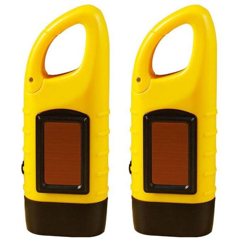 Lot de 2 lampes de poche à manivelle, lampe de poche d'urgence à led rechargeable solaire, lampe de poche de survie pour sports de plein air jaune