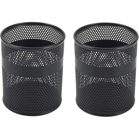 AHLSEN Lot de 2 Métal Pot à Crayon Porte Stylo Organisateur de Bureau Range Bureau Rangement Bureau,Noir