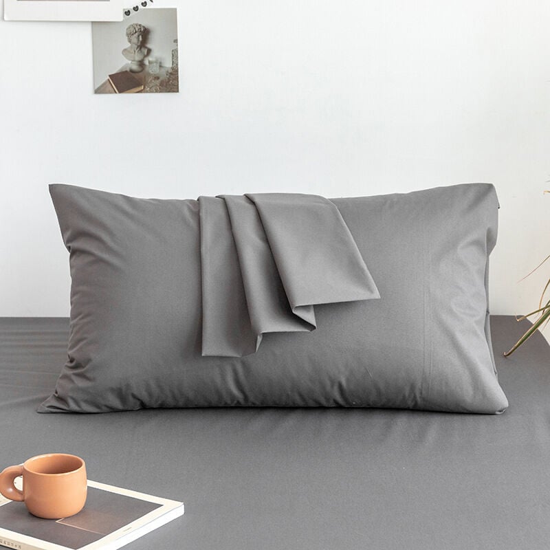 Lot de 2 taies d'oreiller 48 x 74, housses de coussin brossées douces, texture pêche - Gris foncé - Ahlsen