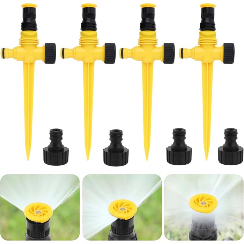 Lot de 4 arroseurs automatiques 360° - Asperseur d'arrosage réglable avec brumisateur - Système d'irrigation pour pelouse et Jardin - Raccord Rapide