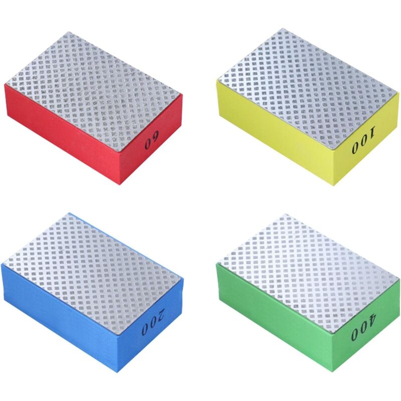 Ahlsen - Lot de 4 blocs de ponçage diamant à la main pour céramique, carrelage, verre, meulage (côté argenté, taille : 60 , 100 , 200 , 400 )
